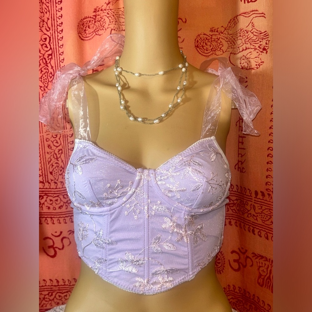 Lavender embroidered mesh overlay corset size xs